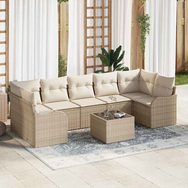 vidaXL Garten-Sofa-Set mit Kissen mit Speicher 8 pcs Beige und Creme