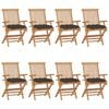 vidaXL Gartenstühle mit Taupe Kissen 8 Stk. Massivholz Teak