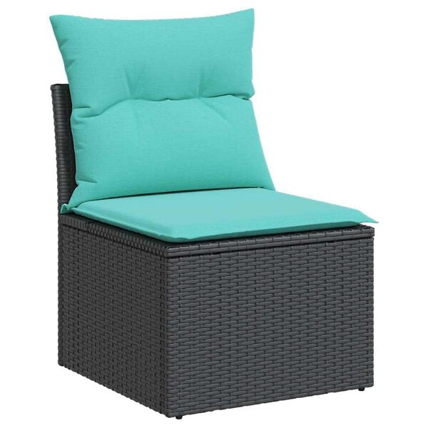 vidaXL 11-tlg. Garten-Sofagarnitur mit Kissen Schwarz Poly Rattan