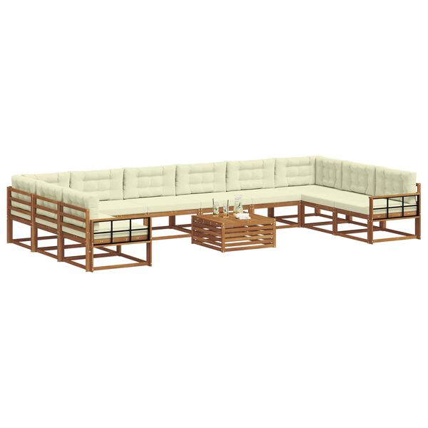 vidaXL Outdoor-Sofagarnitur mit Kissen 11 pcs Natur und Creme
