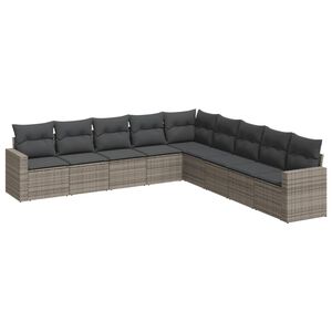 vidaXL 9-tlg. Garten-Sofagarnitur mit Kissen Grau Poly Rattan