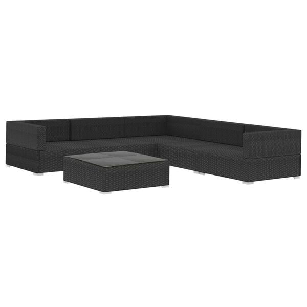 vidaXL 6-tlg. Garten-Lounge-Set mit Auflagen Poly Rattan Schwarz
