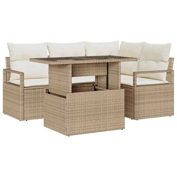 vidaXL Garten-Sofa-Set mit Speicher 5 pcs Beige Poly Rattan