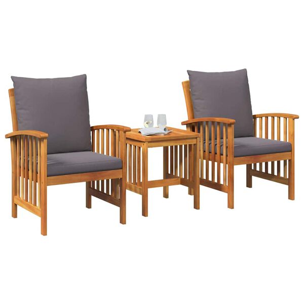 vidaXL Garten-Sofa-Set mit Kissen 3 pcs Braun Massivholz Akazie
