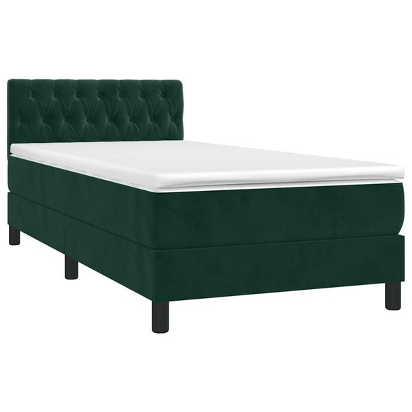 vidaXL Boxspringbett mit Matratze Dunkelgr&uuml;n 90x200 cm Samt