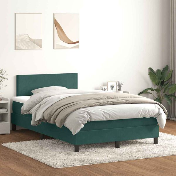 vidaXL Boxspringbett mit Matratze Dunkelgr&uuml;n 120x210 cm Samt