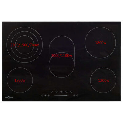 vidaXL Glaskeramik-Kochfeld mit 5 Platten Touch Control 90cm cm 8500 W