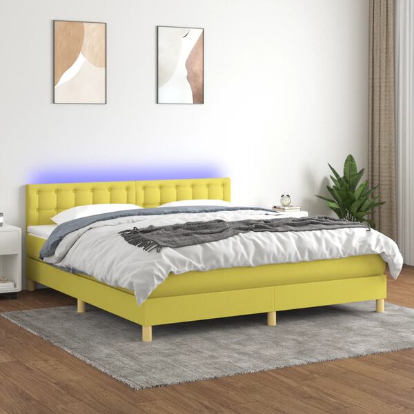 vidaXL Boxspringbett mit Matratze & LED Gr&uuml;n 180x200 cm Stoff