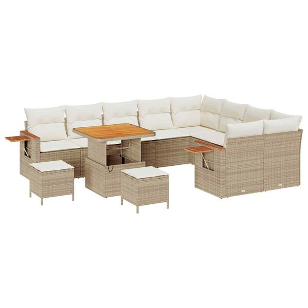 vidaXL Gartensofa-set mit Kissen 13 pcs Beige und Creme Poly-Rattan