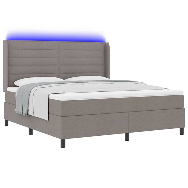vidaXL LED Boxspringbett mit Matratze Taupe 180 x 200 cm Stoff