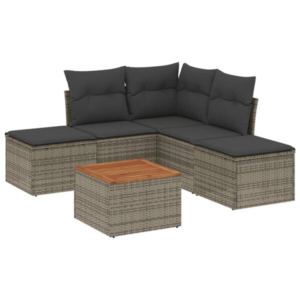 vidaXL 6-tlg. Garten-Sofagarnitur mit Kissen Grau Poly Rattan
