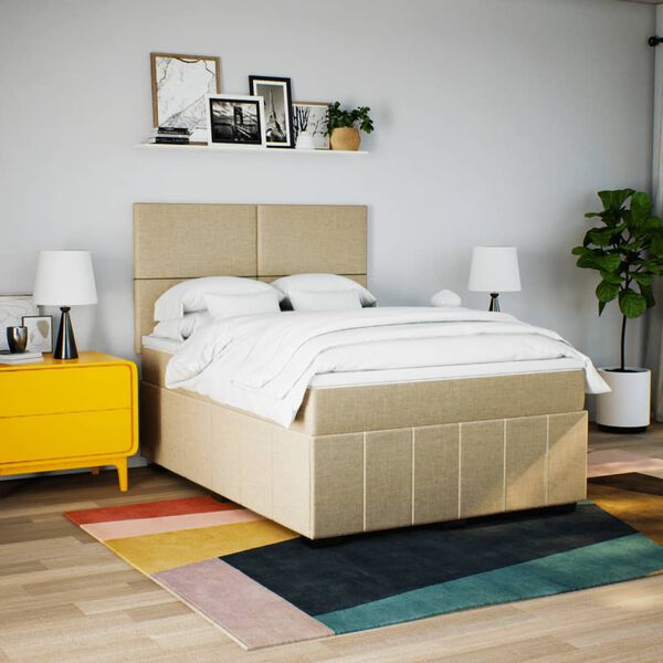 vidaXL Boxspringbett mit Matratze Creme 140x190 cm Stoff