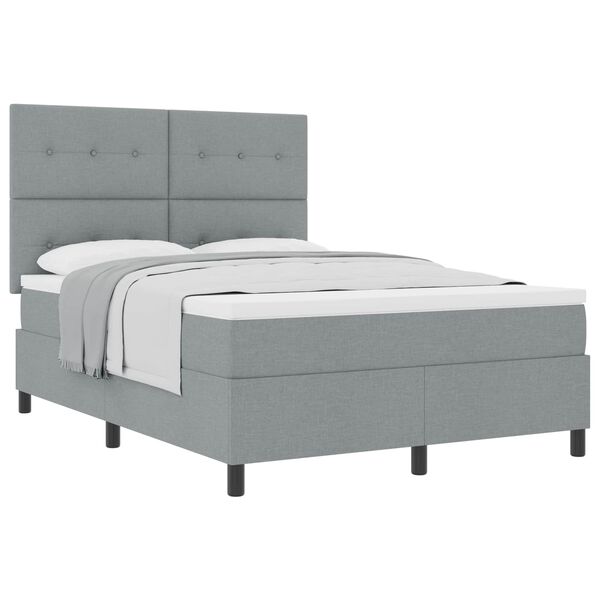 vidaXL Boxspringbett mit Matratze Hellgrau 140 x 190 cm Stoff