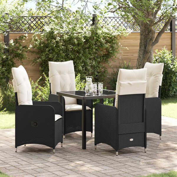 vidaXL Garten Essgruppe mit Kissen 5 pcs Schwarz Poly Rattan