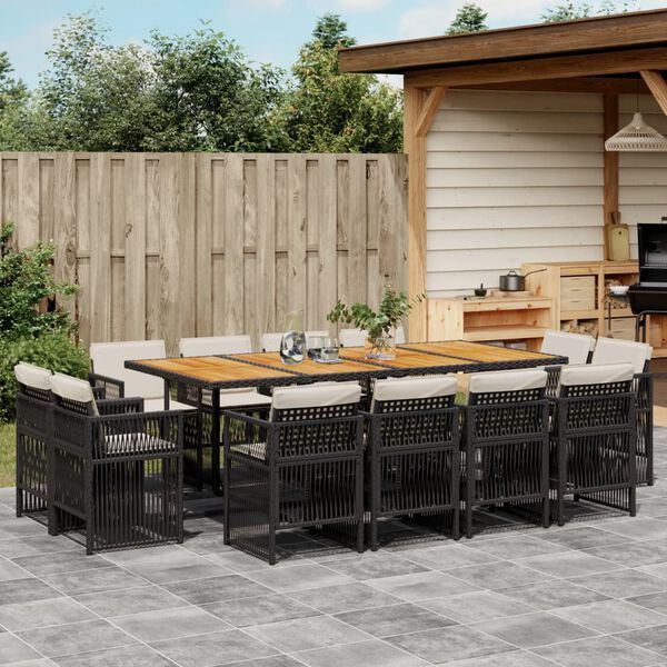 vidaXL 13-tlg. Garten-Essgruppe mit Kissen Schwarz Poly Rattan