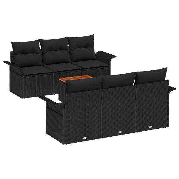 vidaXL Garten-Sofa-Set mit Kissen mit Speicher 7 pcs Schwarz