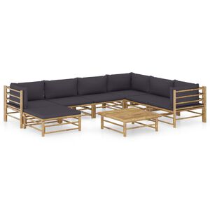 vidaXL 8-tlg. Garten-Lounge-Set mit Dunkelgrauen Kissen Bambus