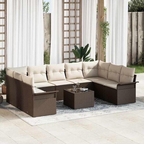 vidaXL Gartensofa-set mit Kissen 10 pcs Braun Poly-Rattan