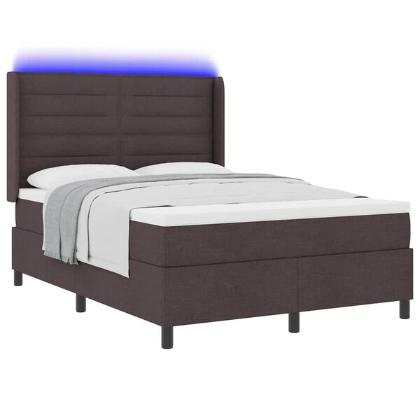vidaXL LED Boxspringbett mit Matratze Dunkelbraun 140 x 190 cm Stoff