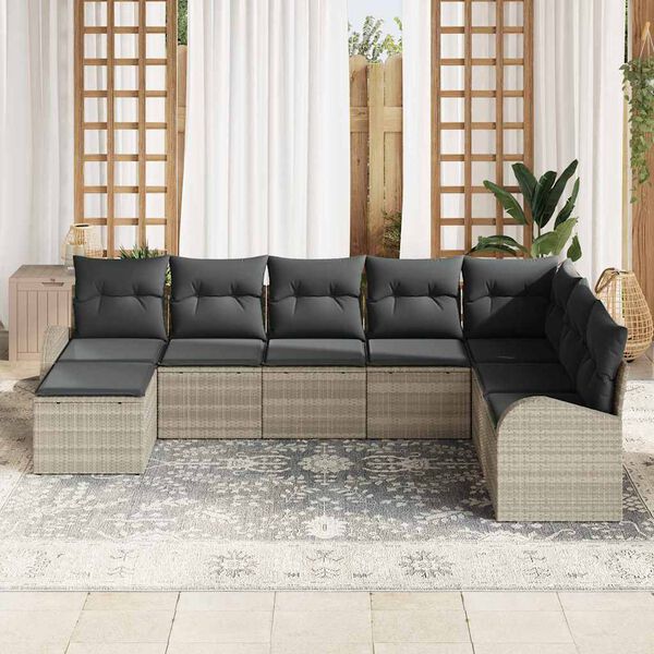 vidaXL Garten-Sofa-Set mit Kissen 8 pcs Hellgrau Poly Rattan