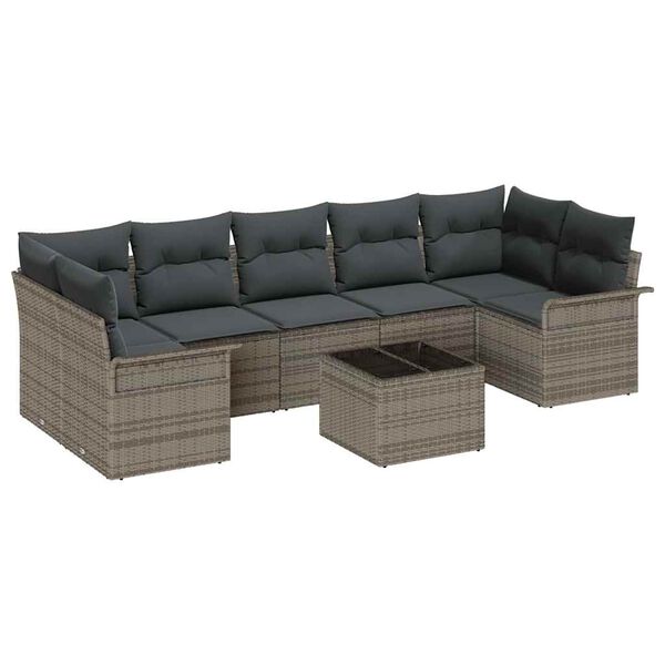 vidaXL Gartensofa-set mit Kissen 8 pcs Grau Poly-Rattan