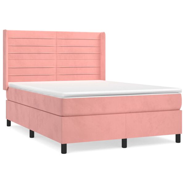 vidaXL Boxspringbett mit Matratze Rosa 140x200 cm Samt