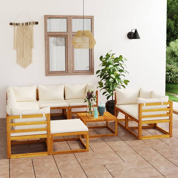 vidaXL 10-tlg. Garten-Lounge-Set mit Auflagen Creme Massivholz Akazie