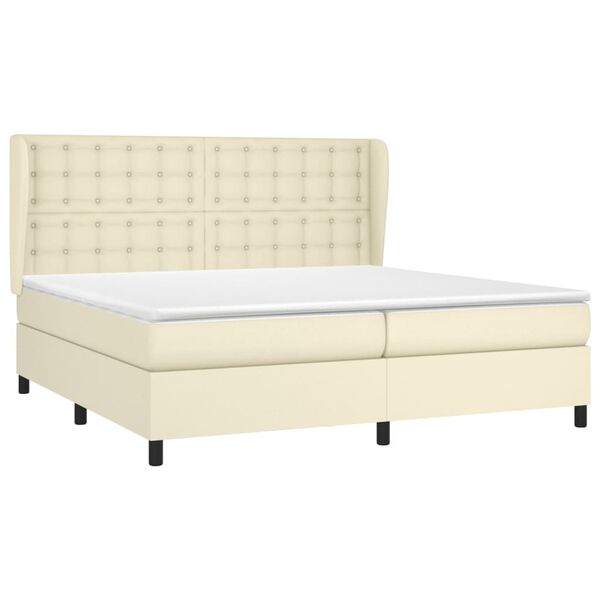 vidaXL Boxspringbett mit Matratze Creme 200x200 cm Kunstleder