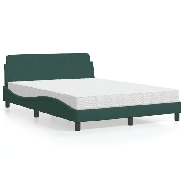 vidaXL Bett mit Matratze "Dover" Dunkelgrün 140x190 cm Samt