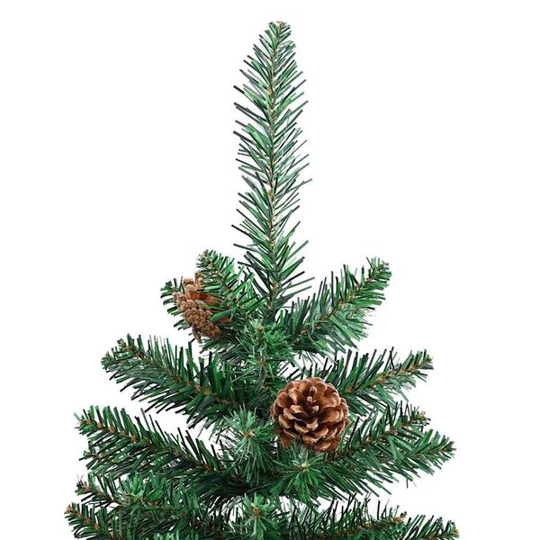 vidaXL Weihnachtsbaum Schlank mit Echtholz und Zapfen Grün 150 cm PVC