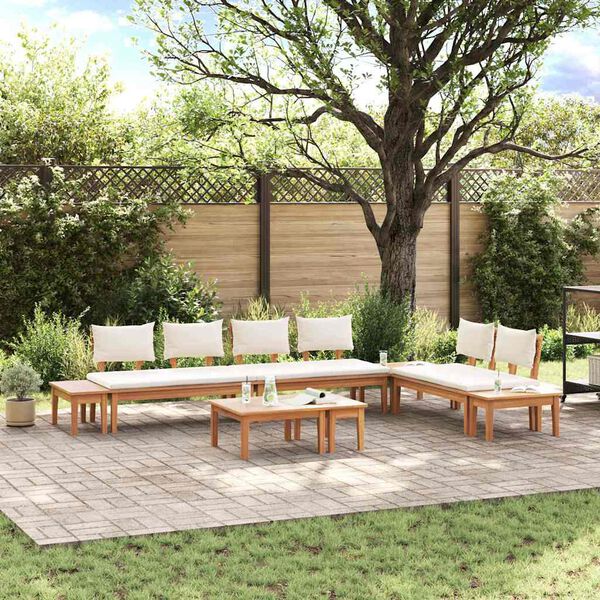 vidaXL Gartenbänke Set mit Kissen mit Speicher 5 pcs Braun und Creme