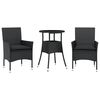 vidaXL 3-tlg. Garten-Essgruppe mit Kissen Schwarz Poly Rattan Glas