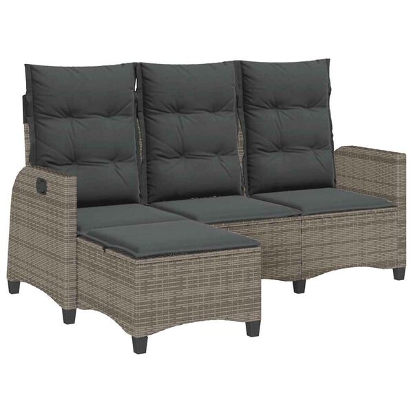 vidaXL Gartensofa mit Liegefunktion Kissen L-Form Grau Poly Rattan