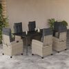 vidaXL 7-tlg. Garten-Essgruppe mit Kissen Hellgrau Poly Rattan