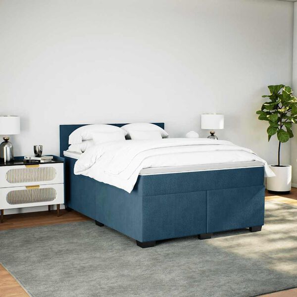 vidaXL Boxspringbett mit Matratze Blau 160x200 cm Samt