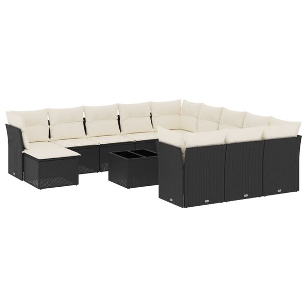 vidaXL 13-tlg. Garten-Sofagarnitur mit Kissen Schwarz Poly Rattan