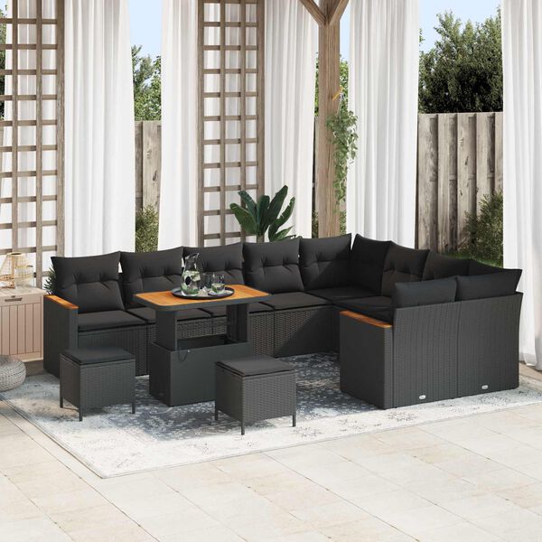 vidaXL Gartensofa-set 12 pcs Schwarz Poly-Rattan
