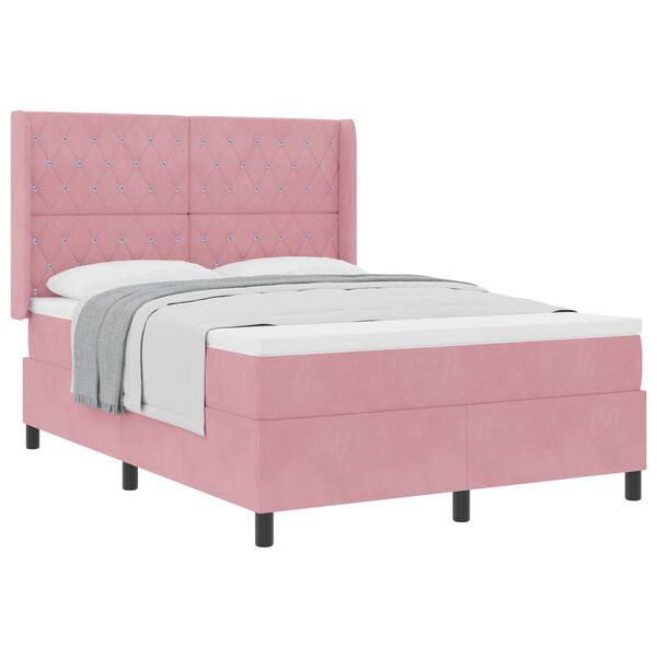 vidaXL Boxspringbett mit Matratze mit Kopfteil Rosa 140 x 190 cm Samt