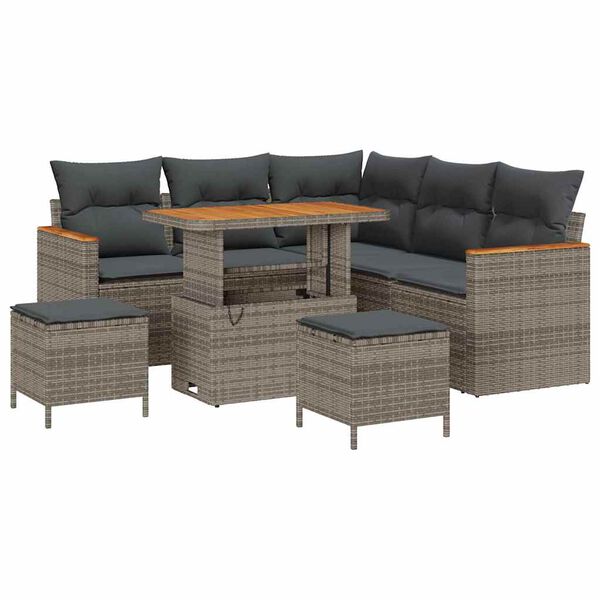 vidaXL Gartensofa-set mit Kissen 8 pcs Grau Poly Rattan
