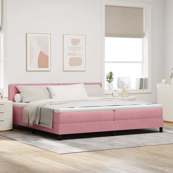 vidaXL Boxspringbett mit Matratze mit Kopfteil Rosa 200 x 200 cm Samt