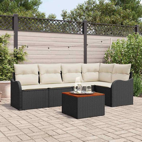 vidaXL Gartensofa-set mit Kissen 6 pcs Schwarz Poly-Rattan