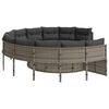 vidaXL Gartensofa mit Tisch und Kissen Rund Grau Poly Rattan