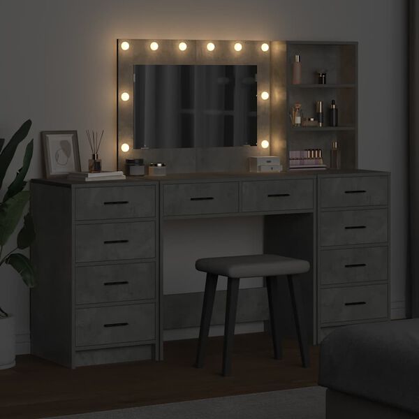 vidaXL Schminktisch mit Schubladen 3 pcs Beton Grau Holzwerkstoff