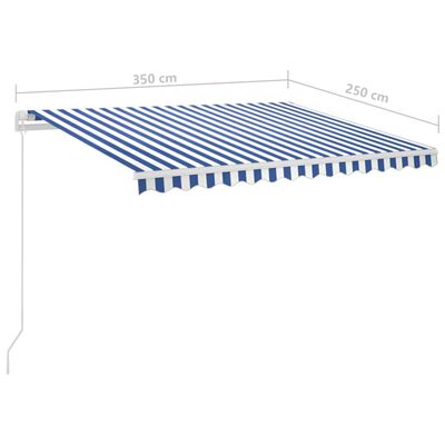 vidaXL Markise Automatisch Einziehbar mit Pfosten 3,5x2,5 m Blau Weiß