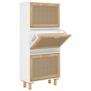 vidaXL Schuhschrank Wei&szlig; 52x25x115 cm Holzwerkstoff & Rattan Natur