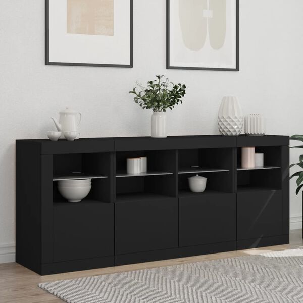 vidaXL Sideboard mit LED-Leuchten Schwarz 163x37x67 cm