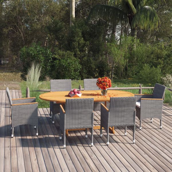 vidaXL 7-tlg. Garten-Essgruppe Poly Rattan Grau