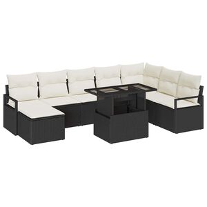 vidaXL Garten-Sofa-Set mit Speicher 9 pcs Schwarz Poly Rattan