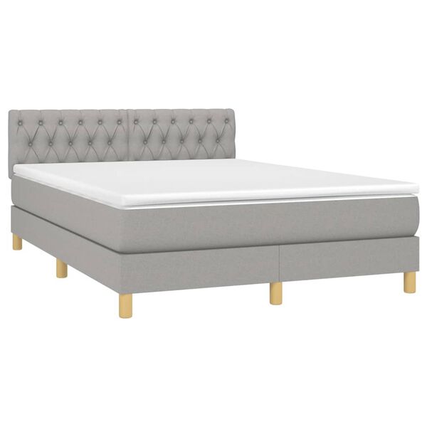 vidaXL Boxspringbett mit Matratze & LED Hellgrau 140x190 cm Stoff
