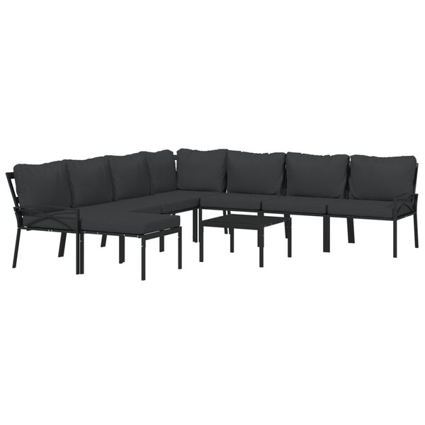 vidaXL 9-tlg. Garten-Lounge-Set mit Grauen Kissen Stahl